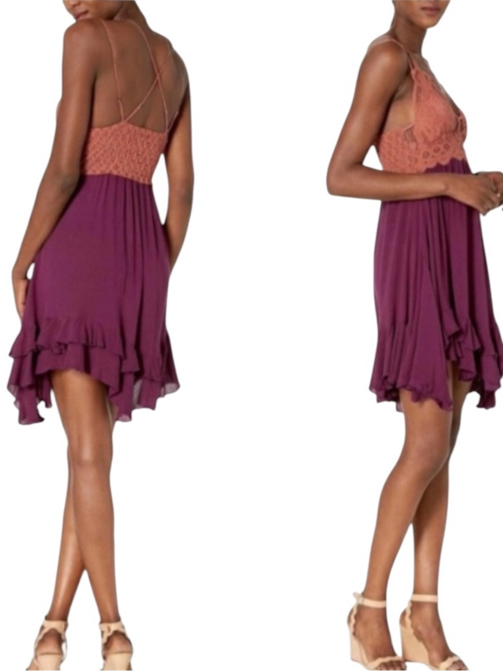 Free People Adella Boho Slip Mini Dress Copper Combo Size XS - Picture 12 of 12